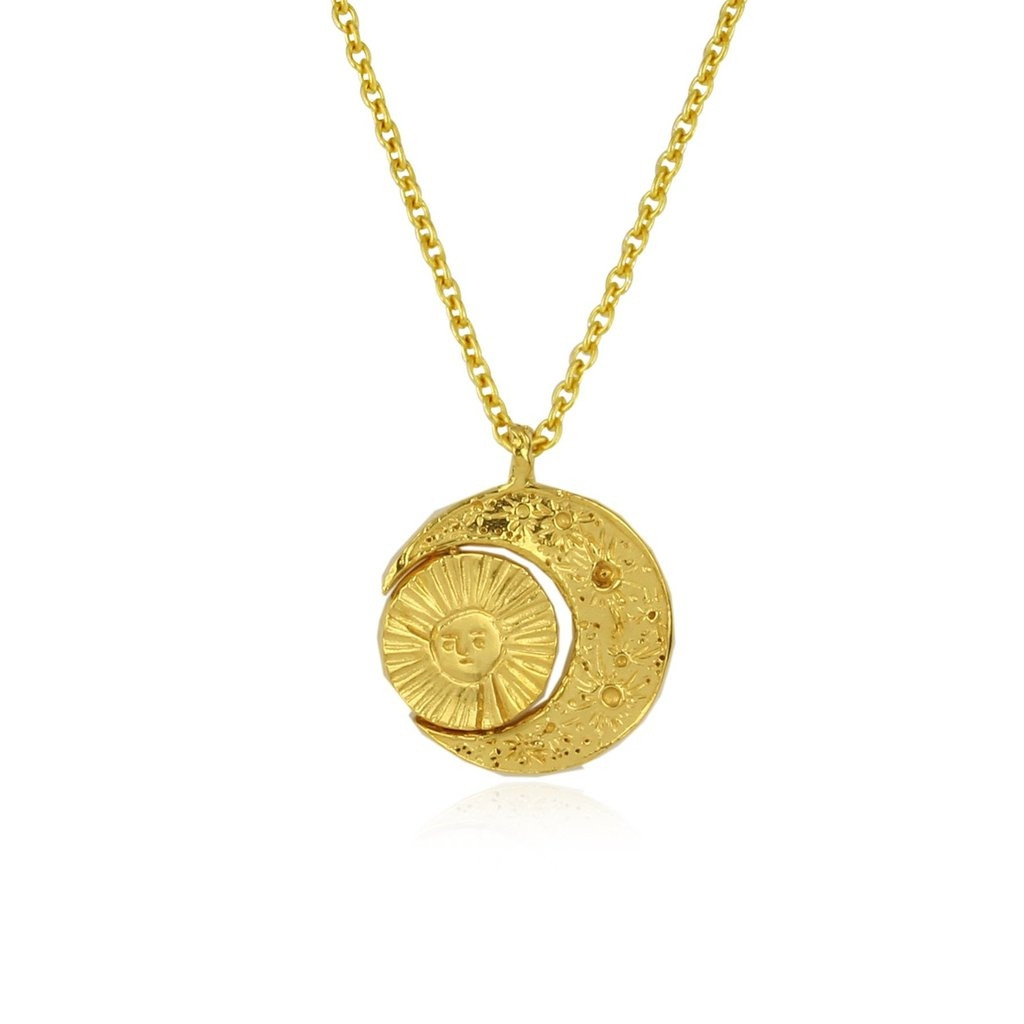 Momocreatura, Gold-Plated Silver Crescent Moon & Sun Necklace, Tomfoolery