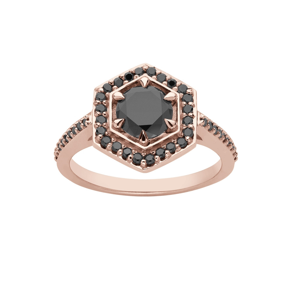 Meadowlark, 9ct Rose Gold Hexagon Engagement Ring With Black Diamonds, tomfoolery