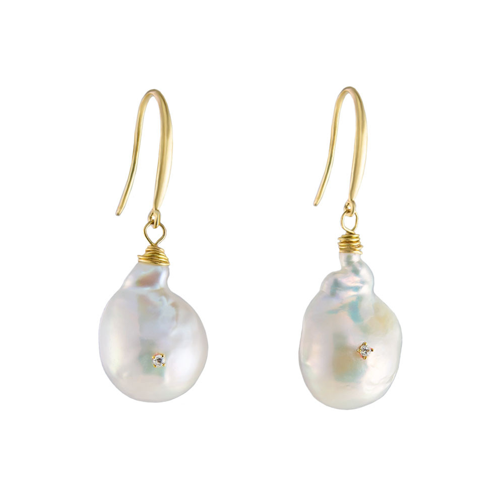 18ct Yellow Gold & Diamond Set Pearl Drop Earrings, Tomfoolery