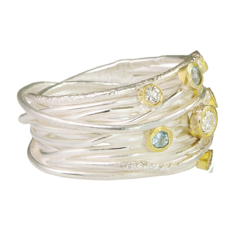 Tomfoolery; Sterling Silver Aquamarine & Diamond Wrap Ring, Shimara Carlow