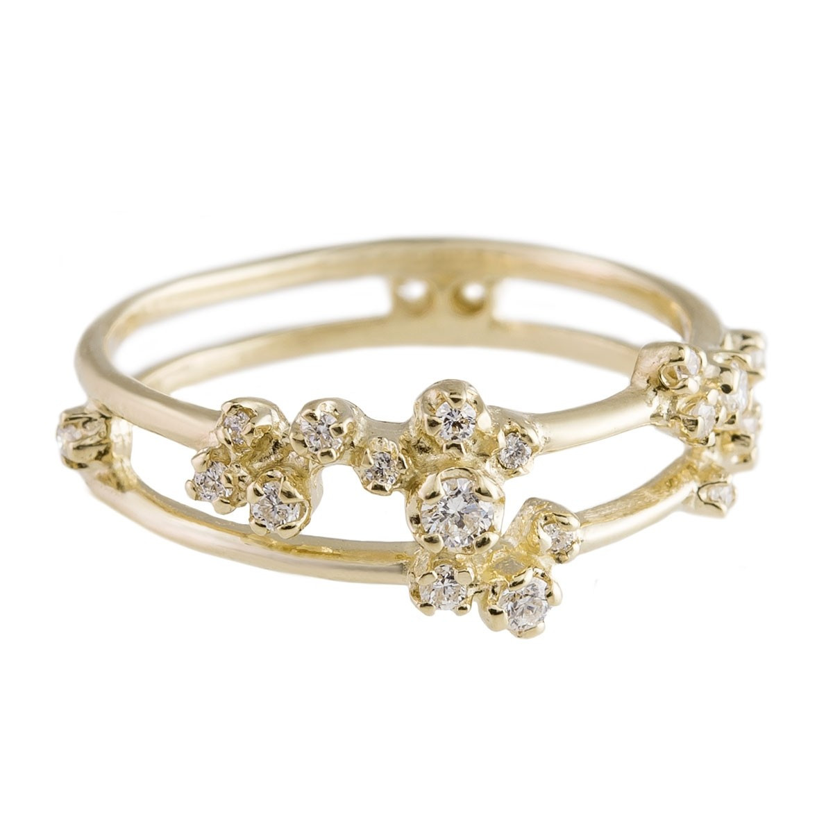 n+a New York, 14ct Yellow Gold Double Band Cluster Ring, Tomfoolery