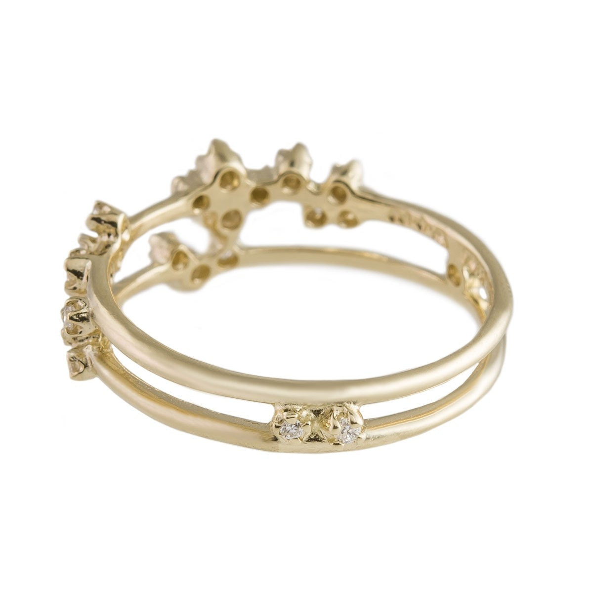 n+a New York, 14ct Yellow Gold Double Band Cluster Ring, Tomfoolery