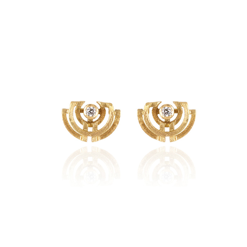 Shimell & Madden, Diamond & 18ct Yellow Gold Small Half Circle Earrings, Tomfoolery