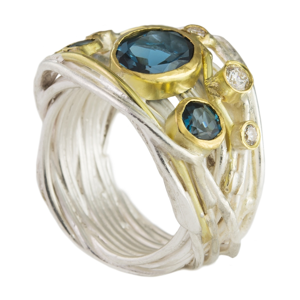 Tomfoolery; One of a Kind Silver, London Blue Topaz and Diamond Art Ring, Shimara Carlow