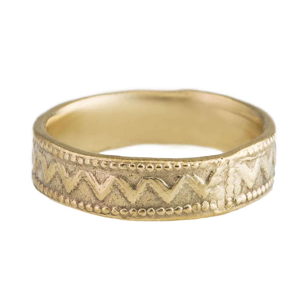 Monica Lara, 14ct Yellow Gold Zig Zag Texture Wedding Band, Tomfoolery