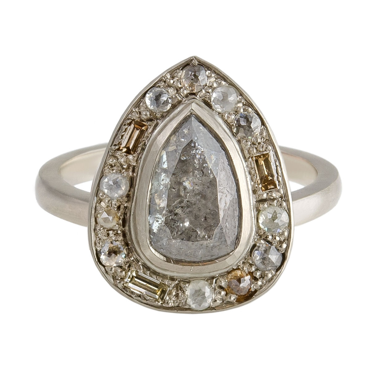 Muse by tomfoolery, 18ct White Gold Puzzle Pear Cut Grey Diamond Ring, Tomfoolery