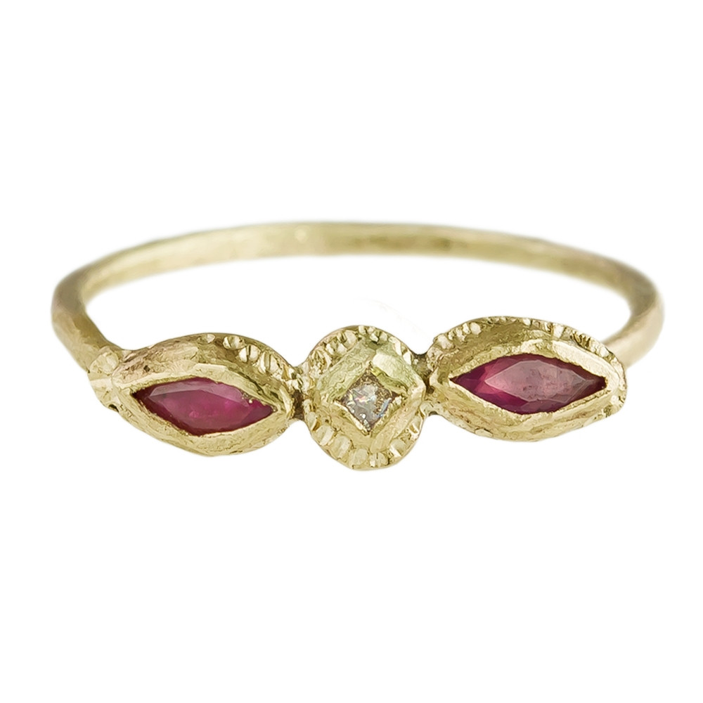 Franny E: Ruby and White Diamond Ring In 14ct Yellow Gold, tomfoolery