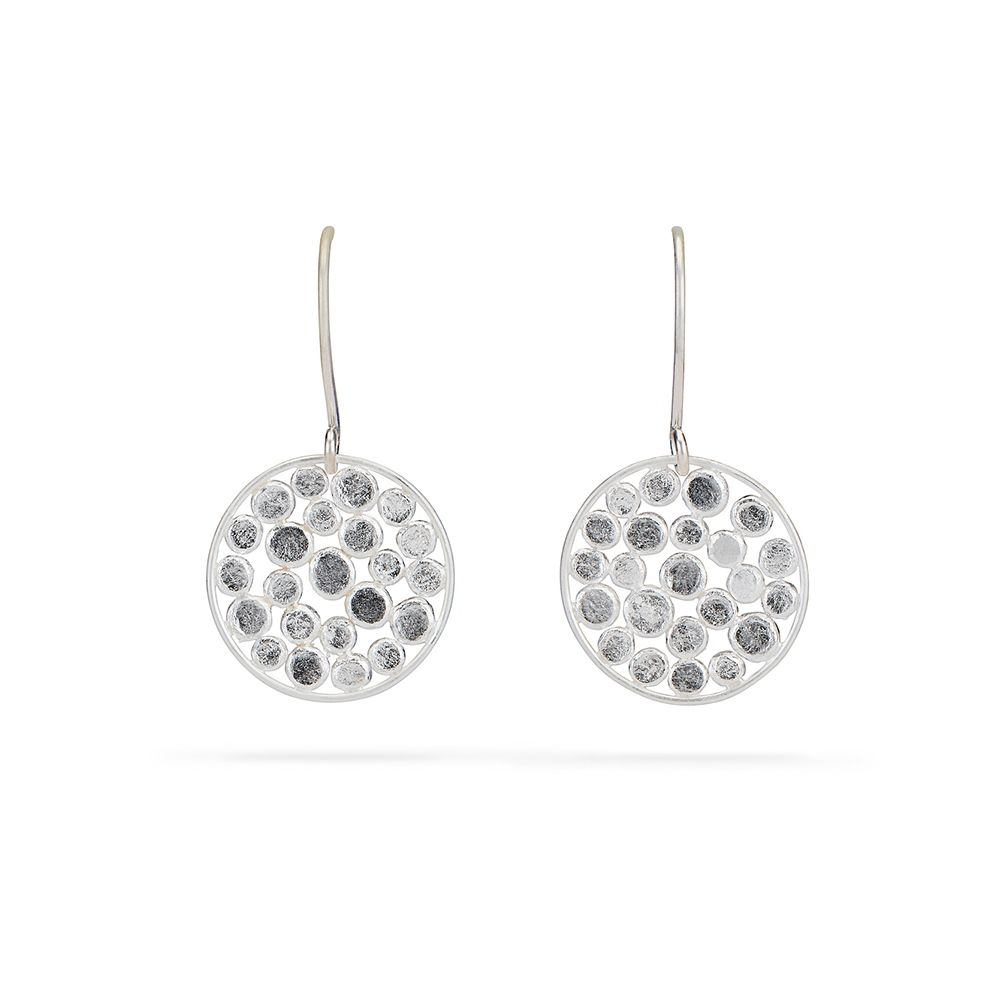 Tomfoolery, Emily Collins, Silver Circle Cluster Drop Earrings