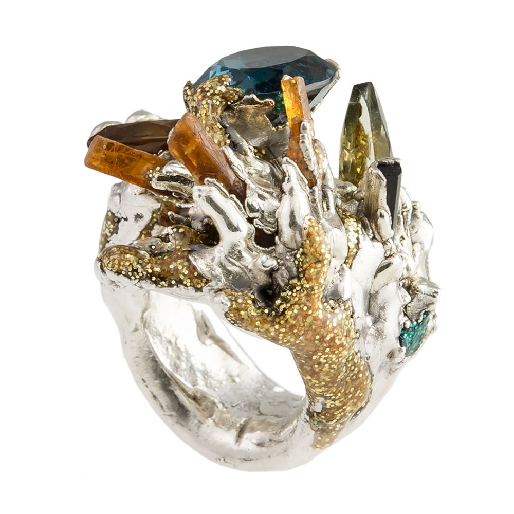 Maud Traon, Orange & Blue Silver Chunky Ring, Tomfoolery