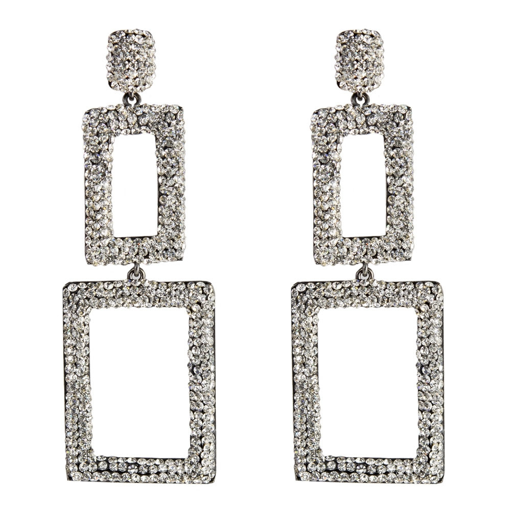 tomfoolery Rectangular Double Drop Crystal Earrings