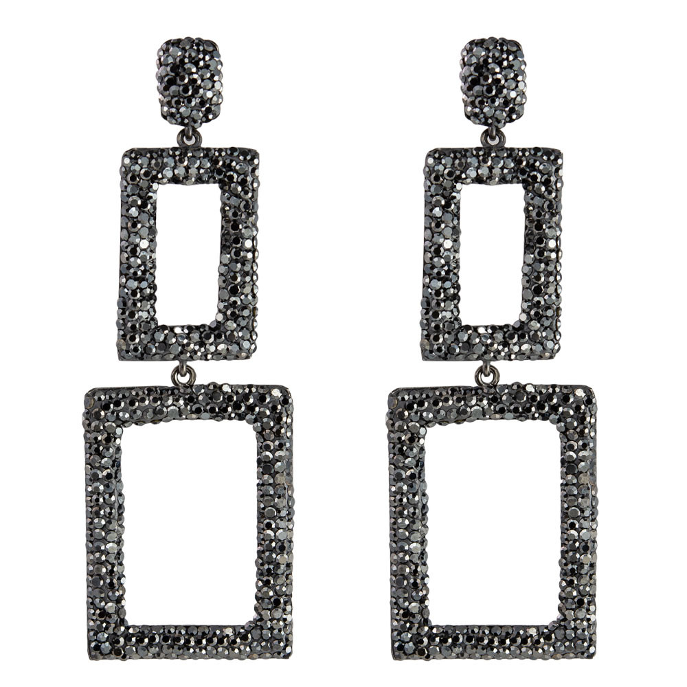 tomfoolery Rectangular Double Drop Crystal Earrings