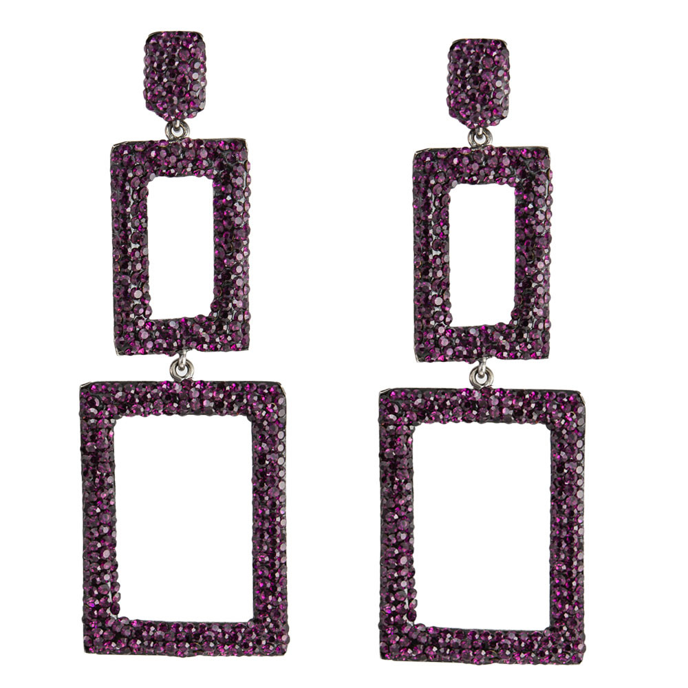 tomfoolery Rectangular Double Drop Crystal Earrings