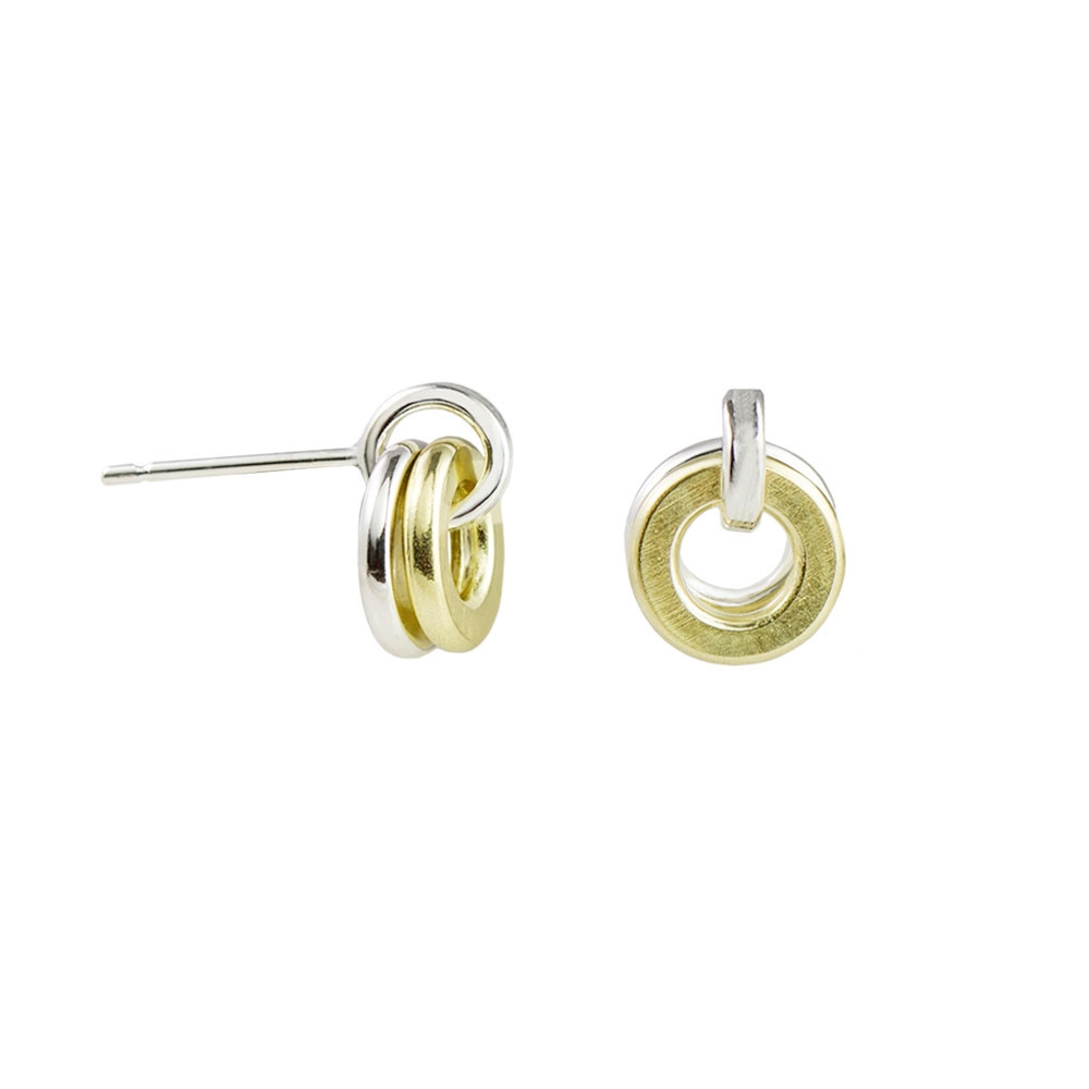 tomfoolery, Latham and Neve, Ripple Hoop Studs In Silver And 18ct Gold