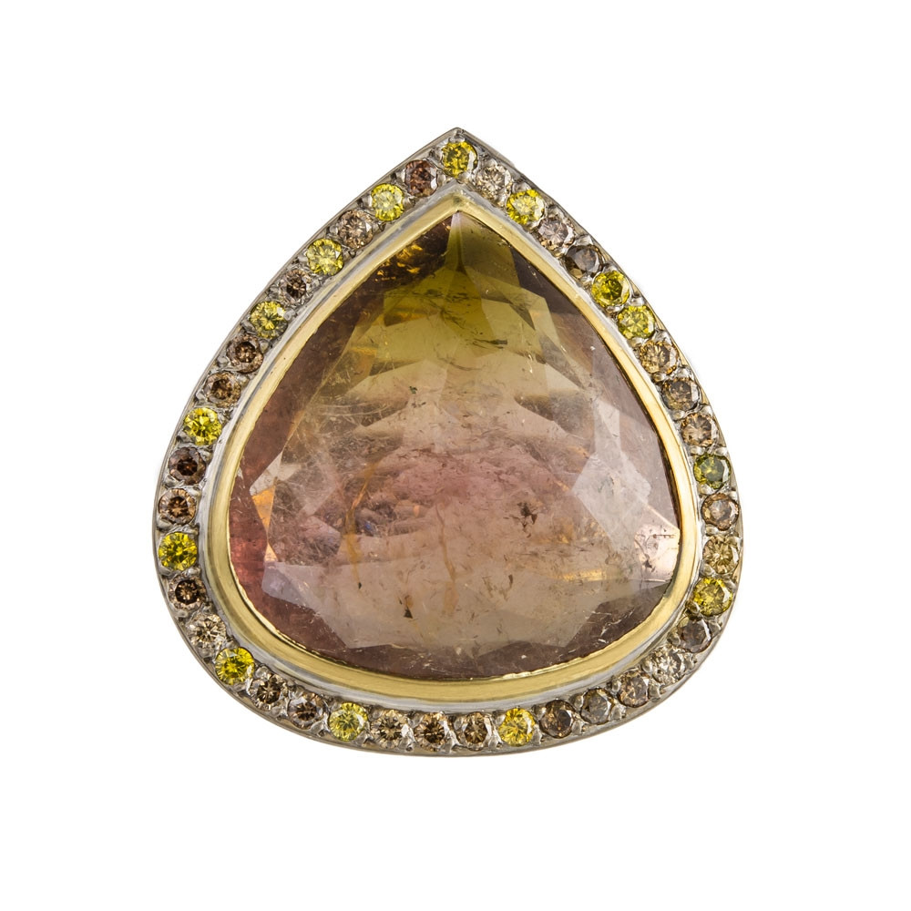 Muse by tomfoolery, One of A Kind Art Ring Watermelon Tourmaline and Diamond Ring, tomfoolery