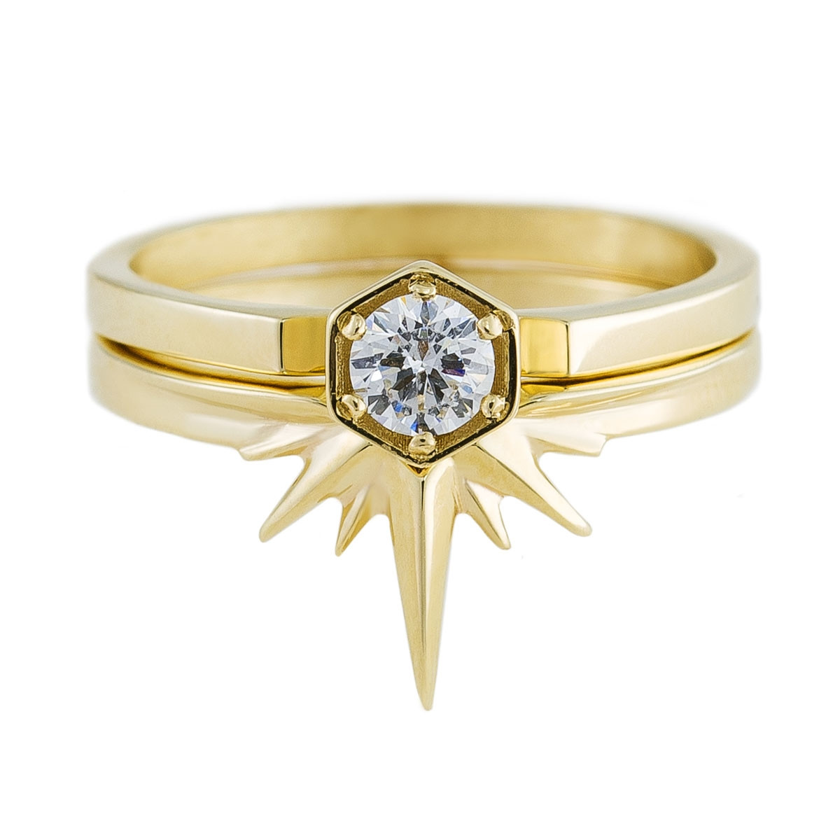 Meadowlark, Diamond & 9ct Yellow Gold Hexagon Solitaire Ring, Tomfoolery