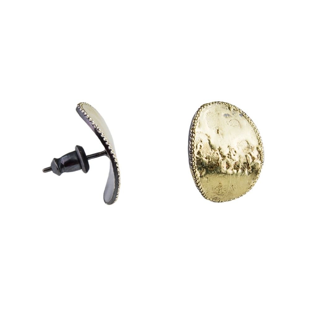 Rusty Thought, Disc Studs in 18ct Yellow Gold & Oxidised Silver, Tomfoolery