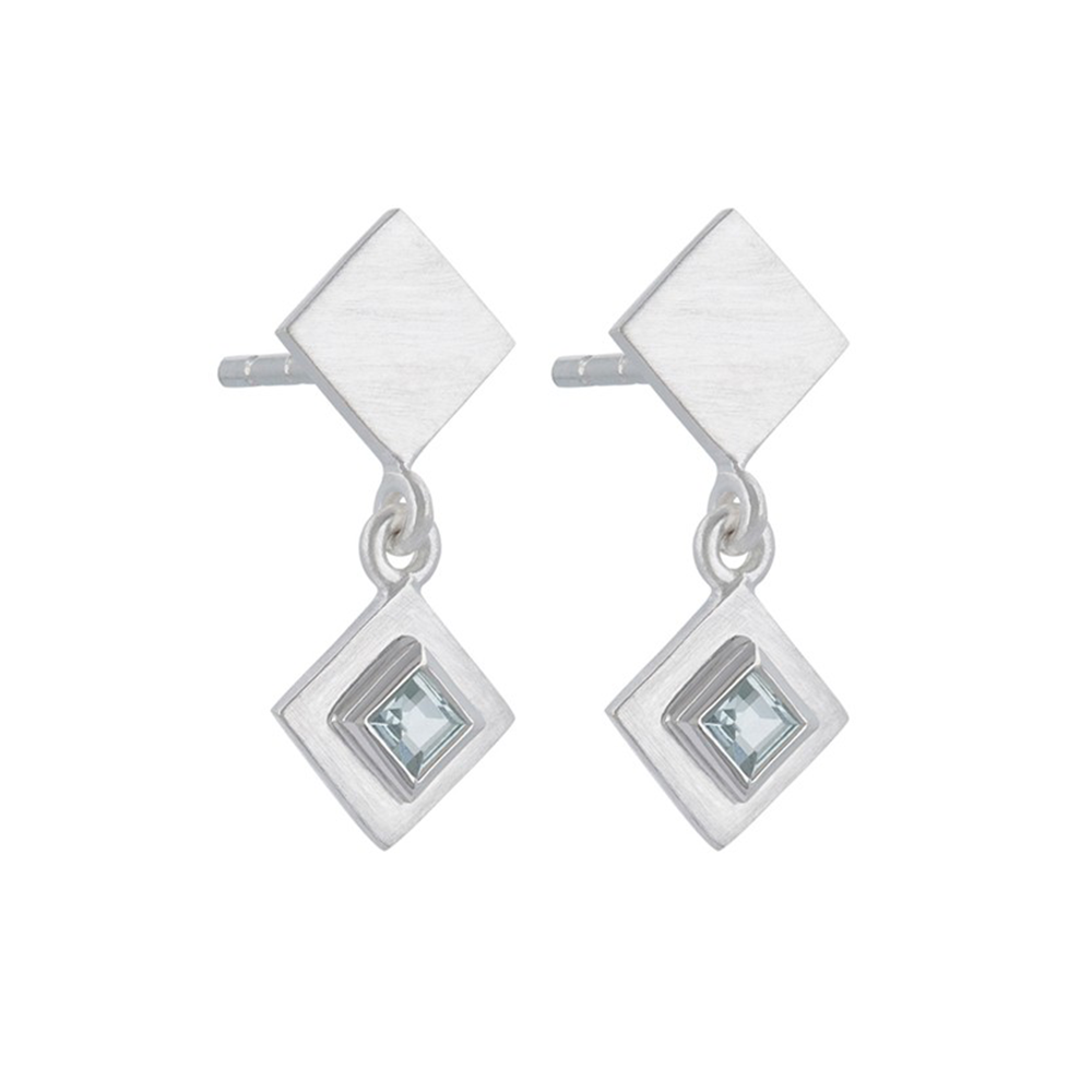 Tomfoolery: Silver Princess Cut Gemstone Drop Earrings, Everyday by tomfoolery