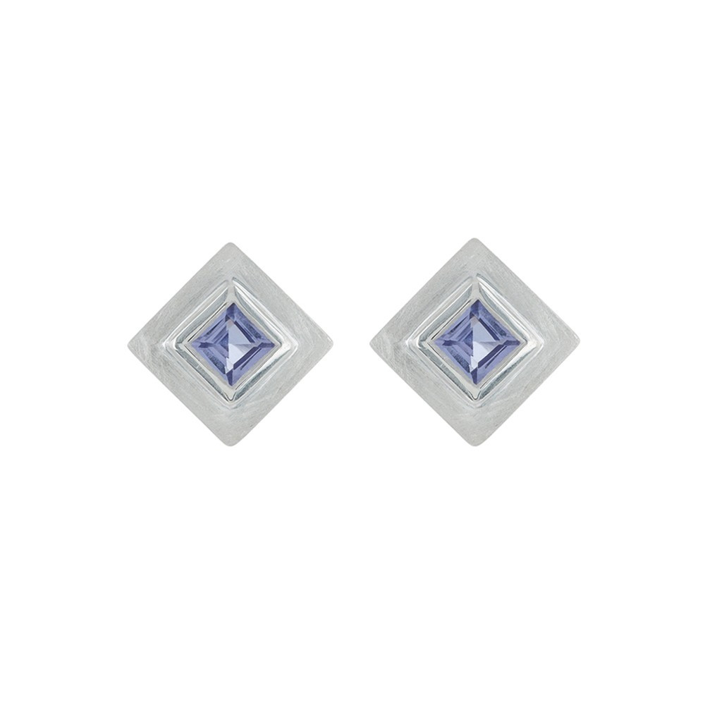 Silver Princess cut Gemstone Studs, tomfoolery, everyday by tomfoolery