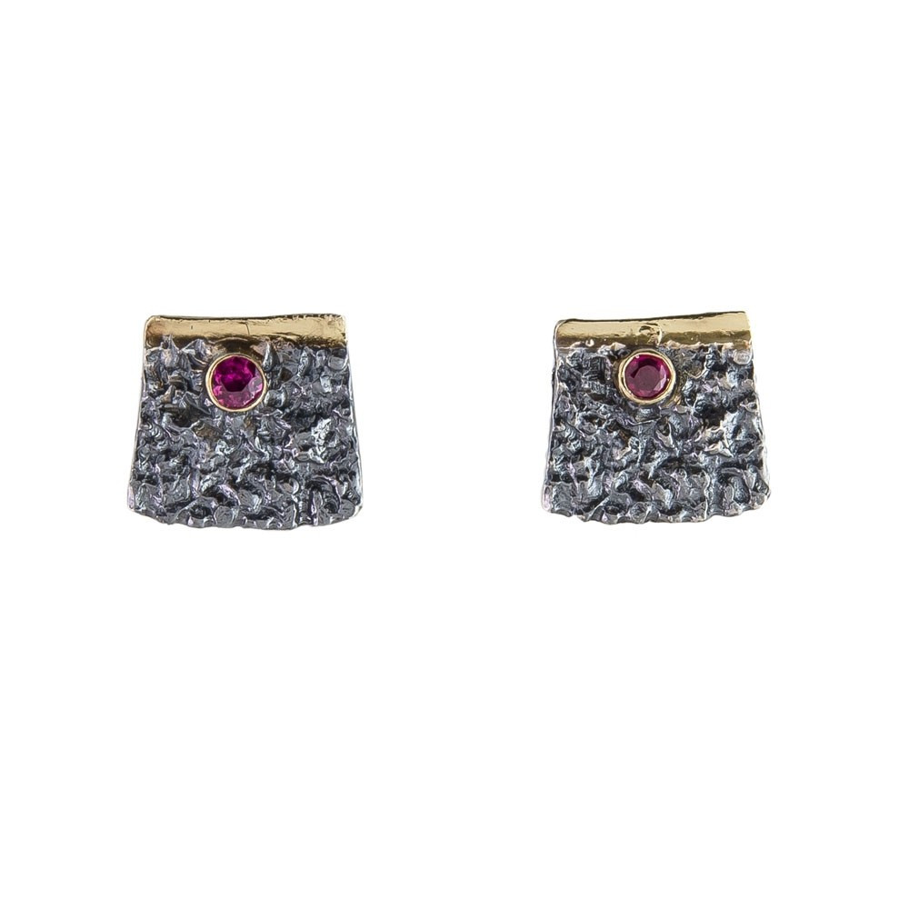 Apostolos: Oxidised Silver Textured Ruby Studs