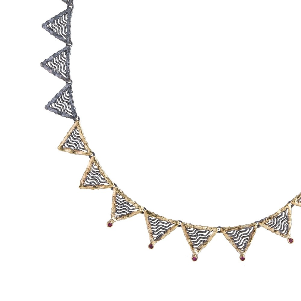 tomfoolery, Oxidised Silver Textured Ruby Wave Necklace by Apostolos