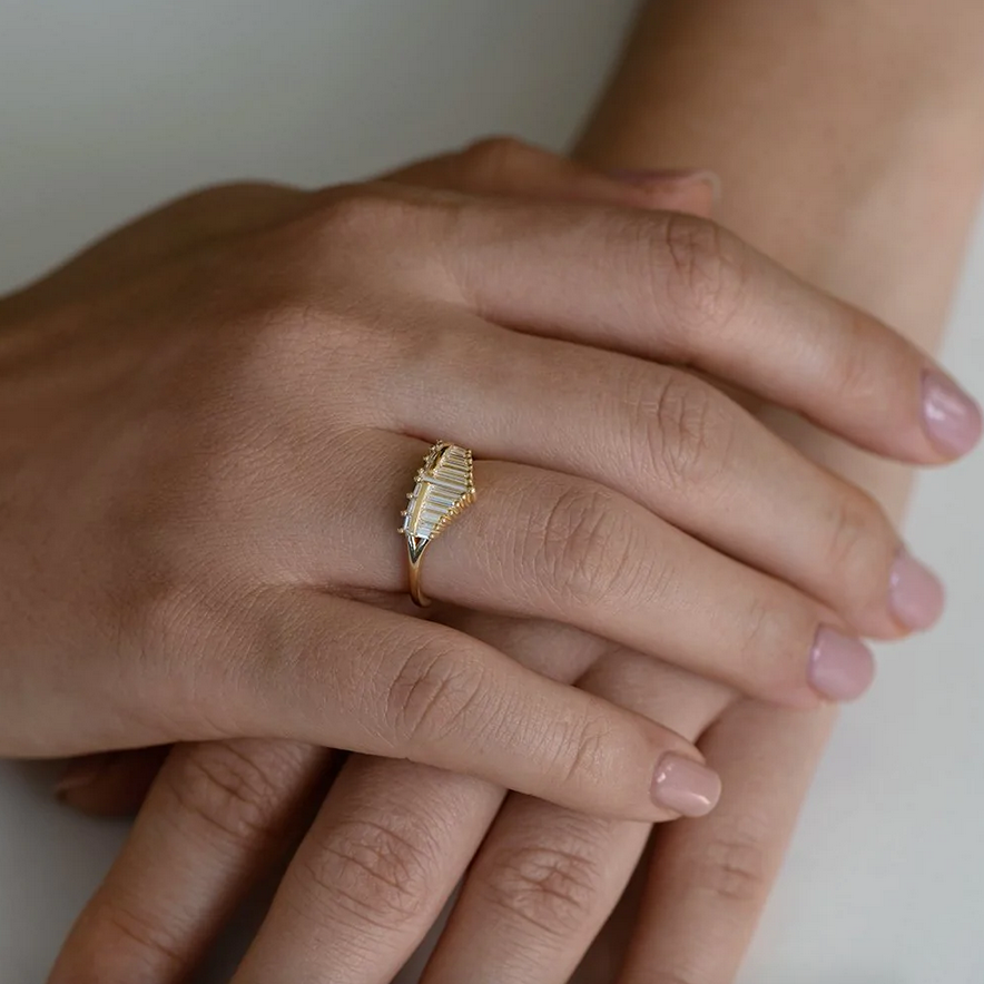 Cluster Ring with Assemblage of Needle Baguette Diamonds - the