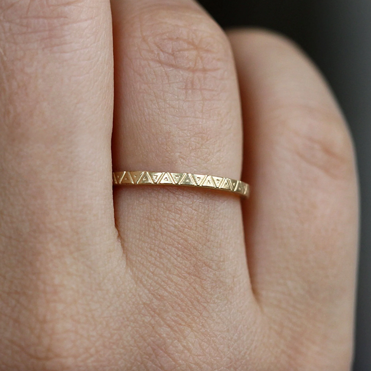 tomfoolery: triangle pattern wedding band, geometric engraved ring by artemer