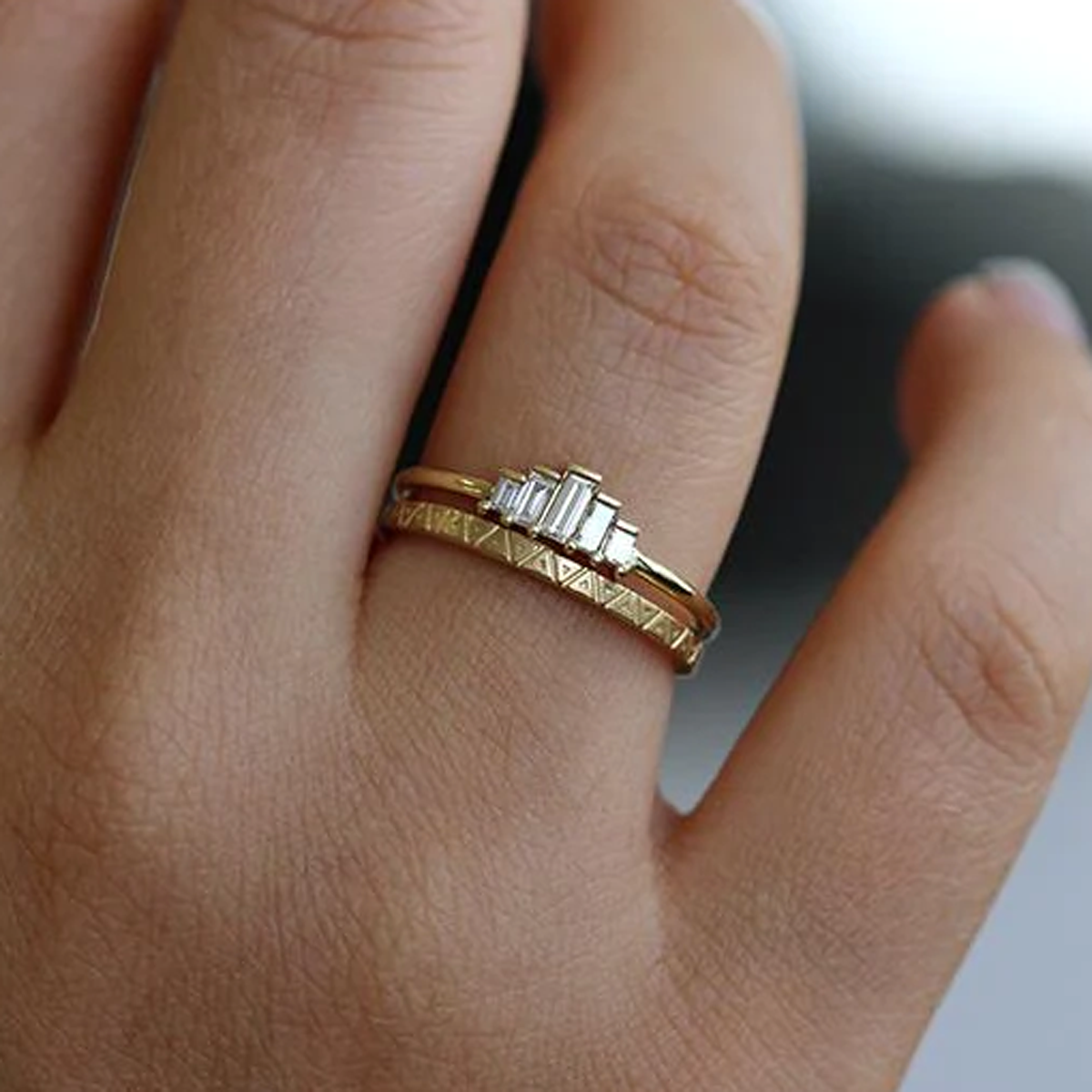 tomfoolery: triangle pattern wedding band, geometric engraved ring by artemer