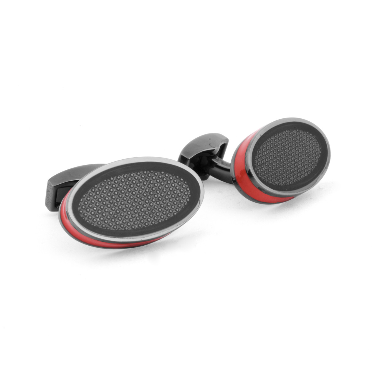 Tateossian, Oval Red & Black Rhodium Cufflinks, Tomfoolery