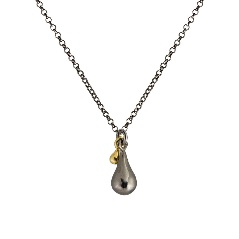 Rhodium Plated Silver & 14ct Gold Double Pebble Pendant