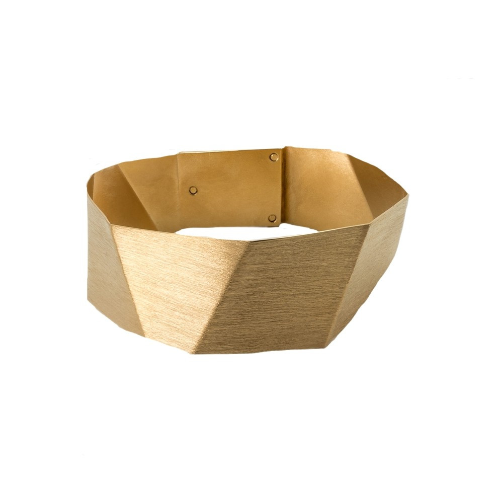 tomfoolery, gold plated geometric facted bangle, deco echo