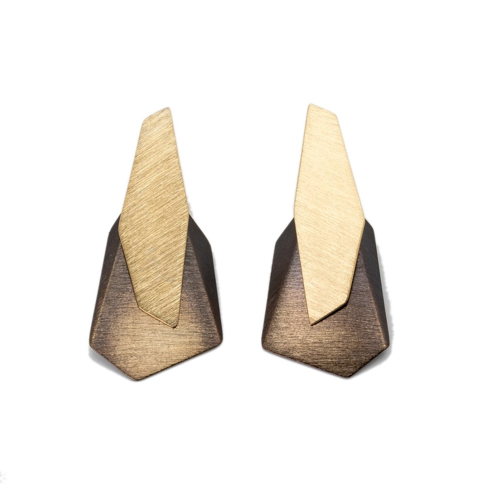 tomfoolery,  Gold-Plated Silver & Oxidised Silver Large Stud Earrings, deco echo