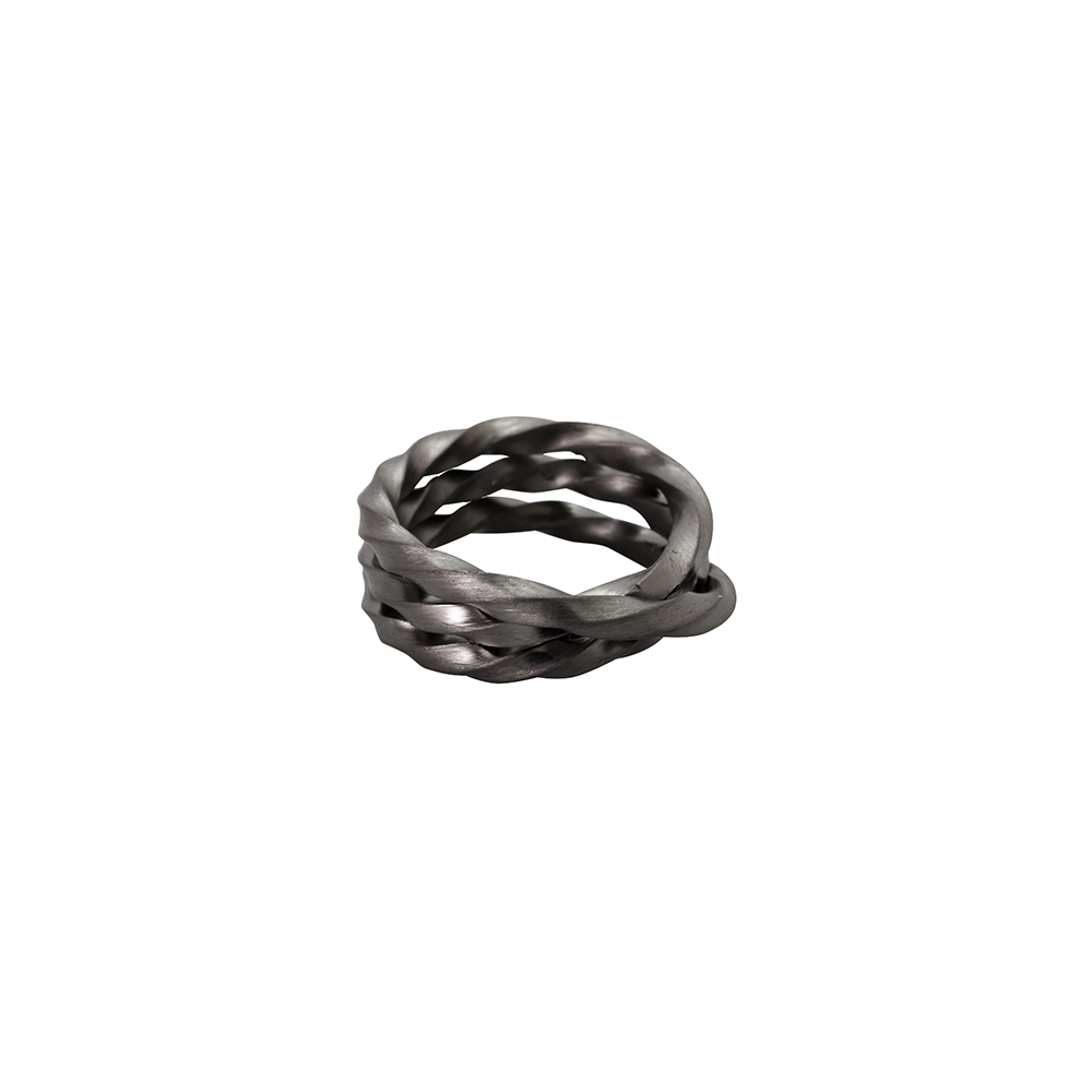 tomfoolery, twisted oxidised silver band, deco echo