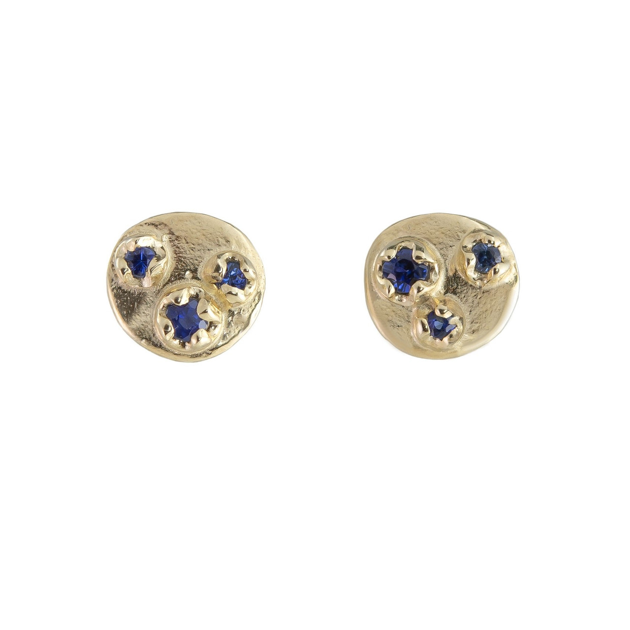 n+a New York, Blue Sapphire & 14ct Yellow Gold Shield Studs, Tomfoolery