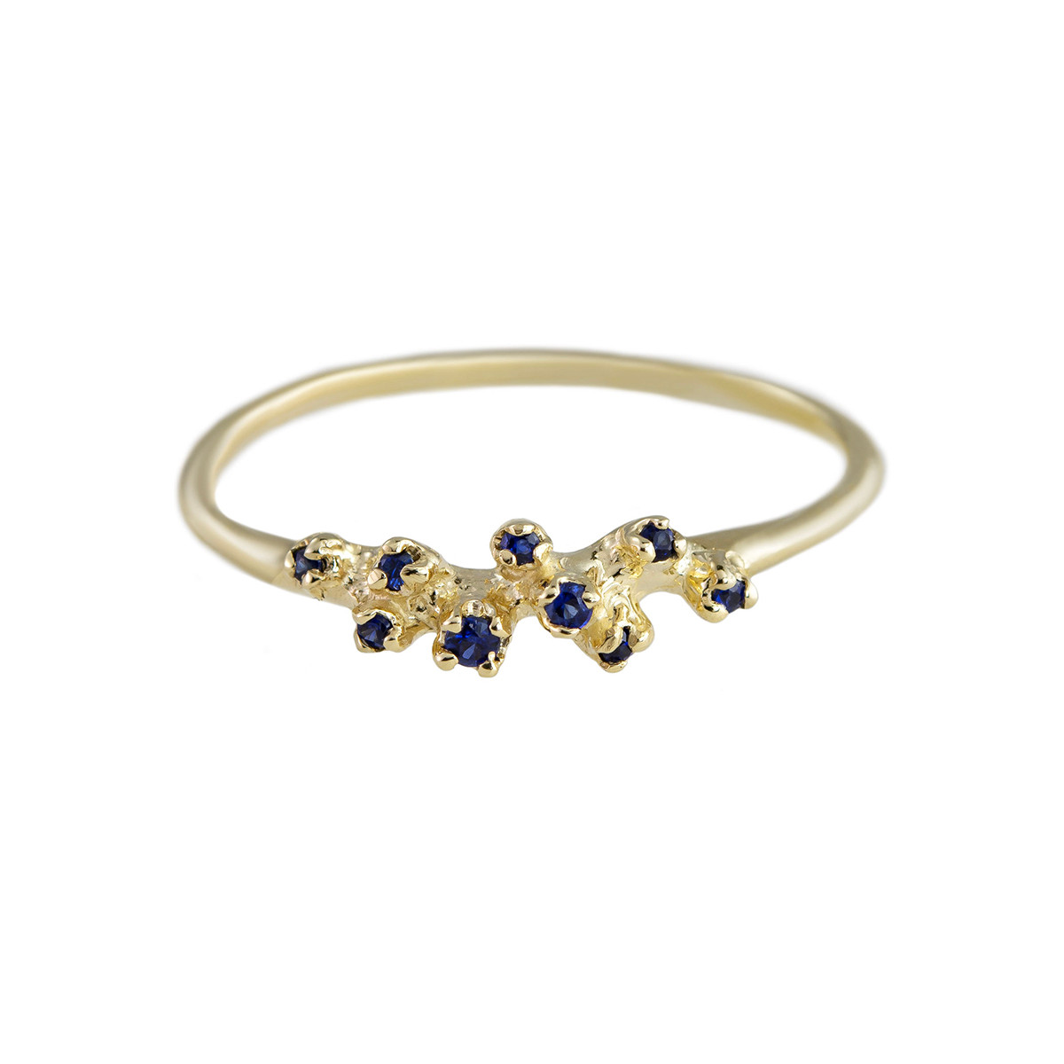 n+a New York, Blue Sapphire & 14ct Yellow Gold Three Cluster Ring, Tomfoolery