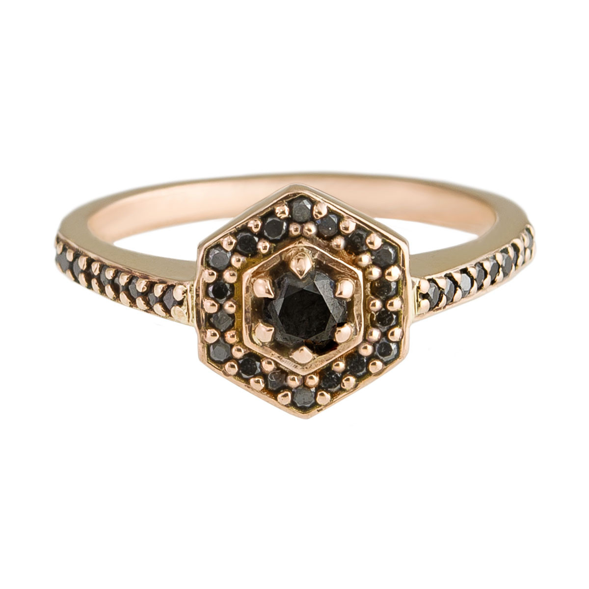 Meadowlark, Black Diamond & 9ct Rose Gold Mini Hex Ring, Tomfoolery