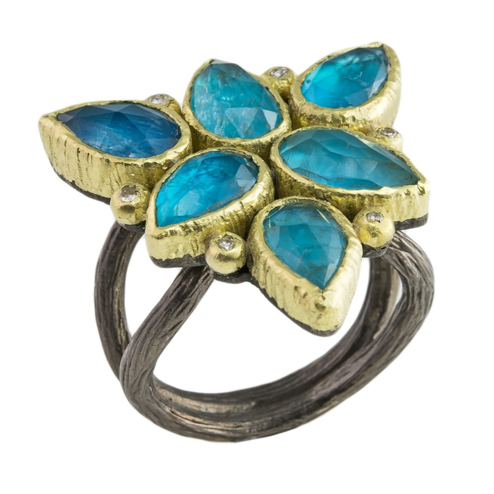 Maria Frantzi, One of a Kind 'Apatite Doublet & Diamond' Art Ring, Tomfoolery