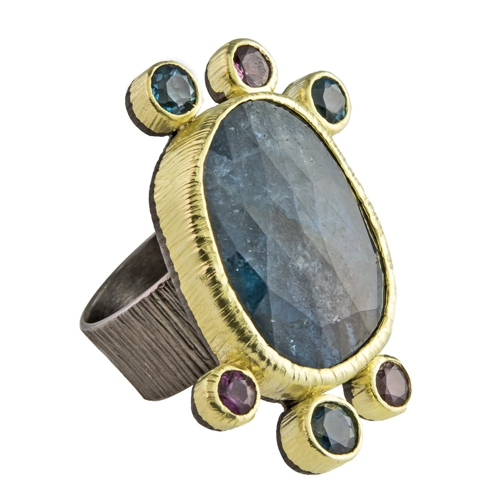 Maria Frantzi, One of a Kind 'Tourmaline, Blue Topaz & Zircon' Art Ring, Tomfoolery