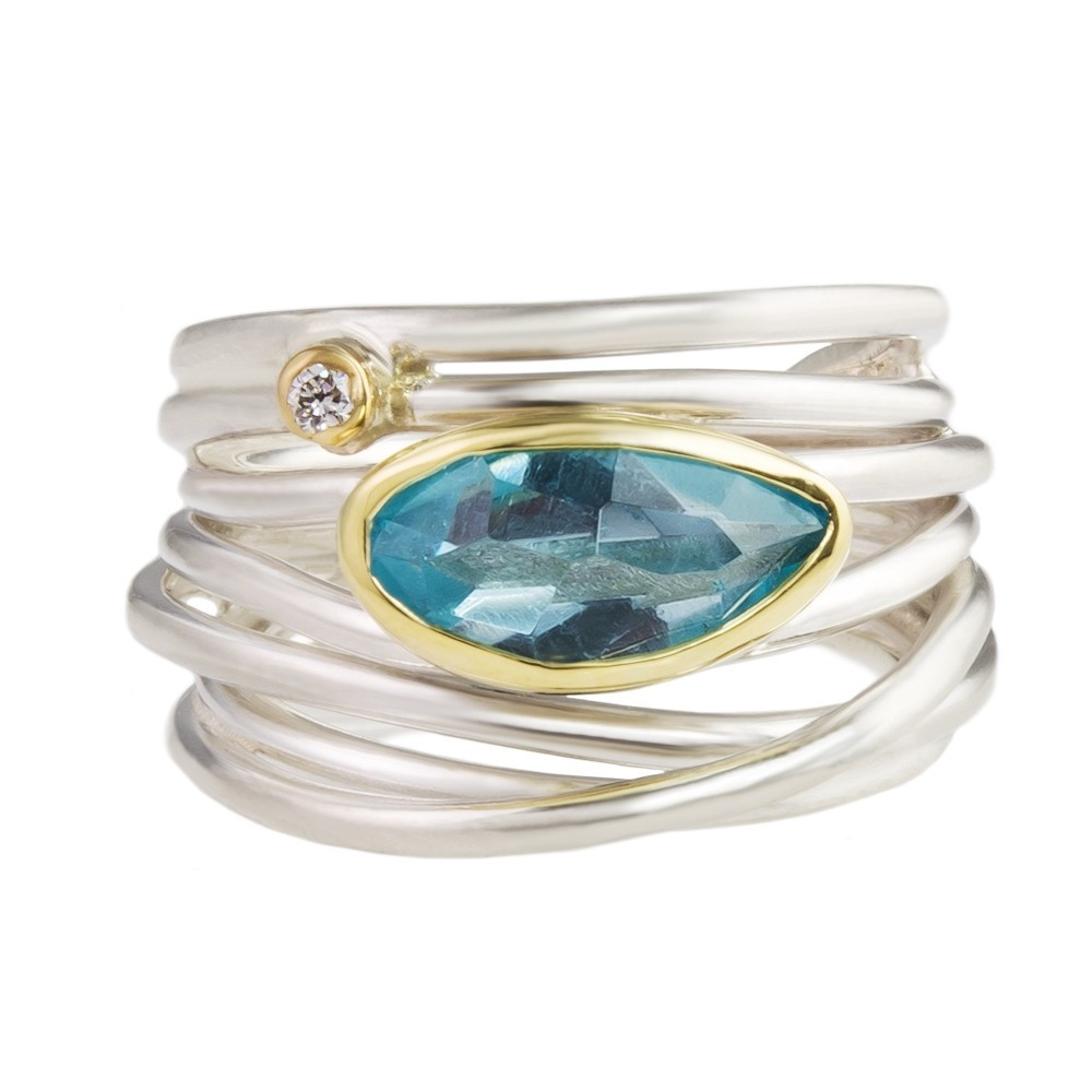 Aquamarine & Silver Wide Wrap Ring, Margoni, tomfoolery