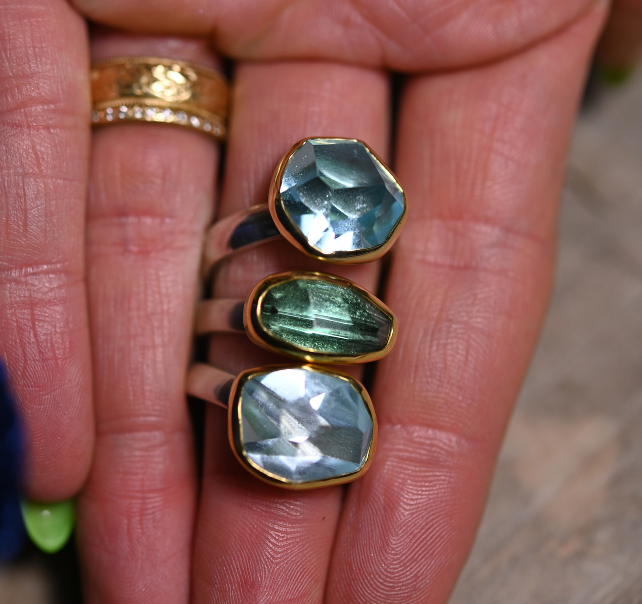 Irregular Aquamarine Flat Band Ring, Margoni, tomfoolery