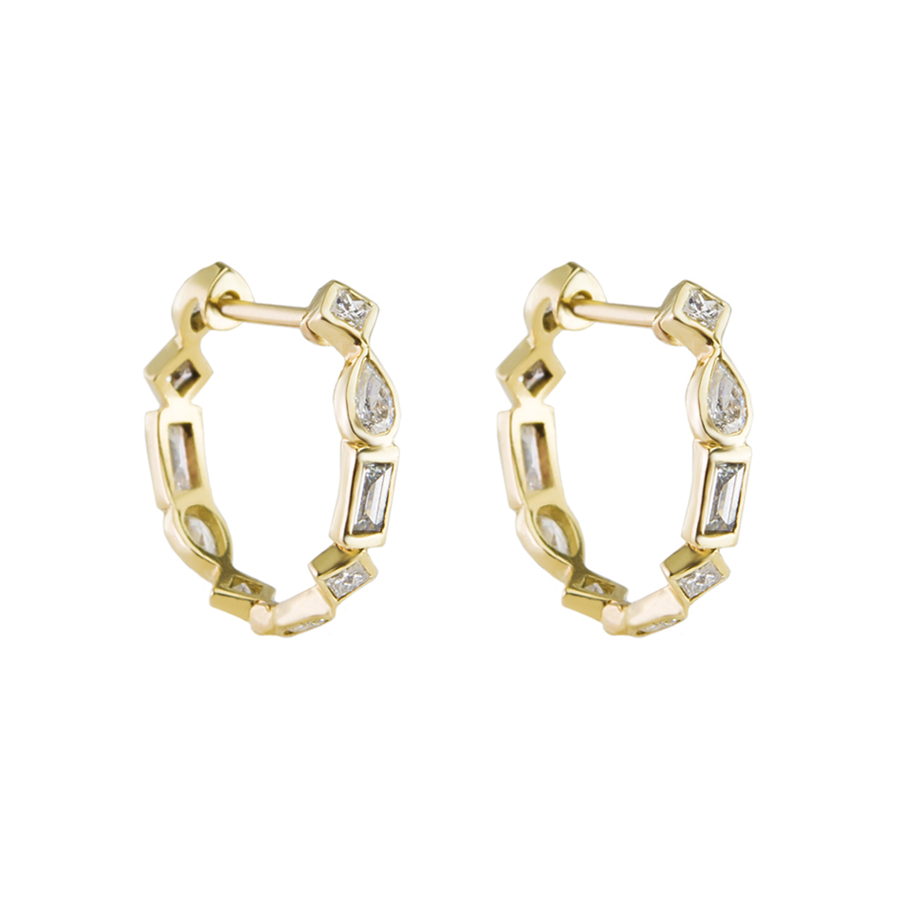 Small Mixed Cut Hoops by demi fine jewellery brand metier by tomfoolery. Available to shop online at www.tomfoolerylondon.co.uk.