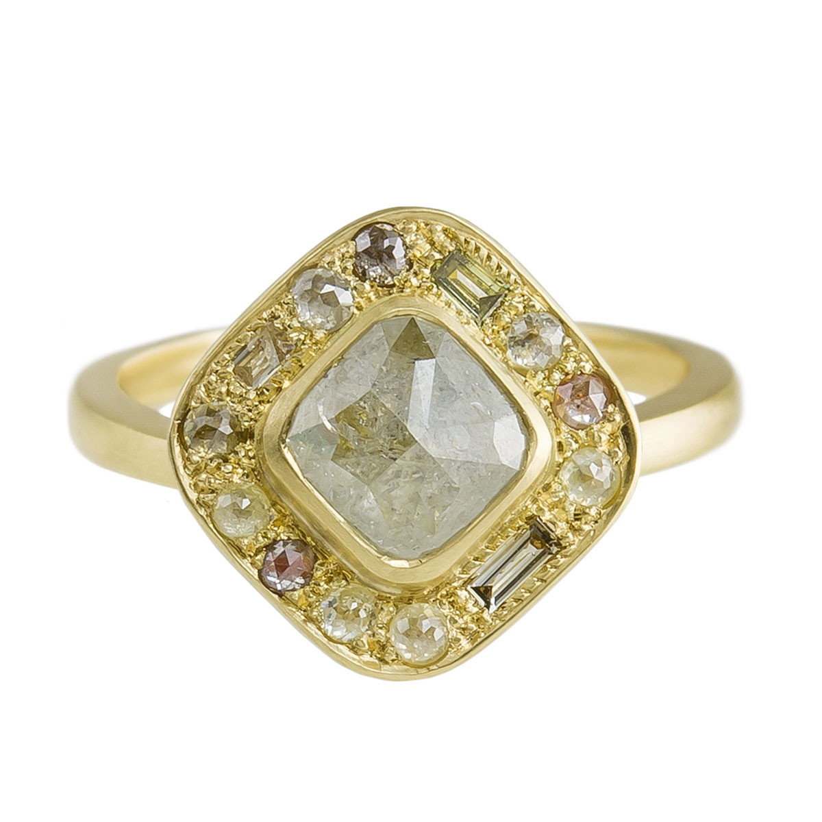 Muse by tomfoolery, 18ct Yellow Gold Puzzle Cushion Rose Cut Diamond Ring, Tomfoolery