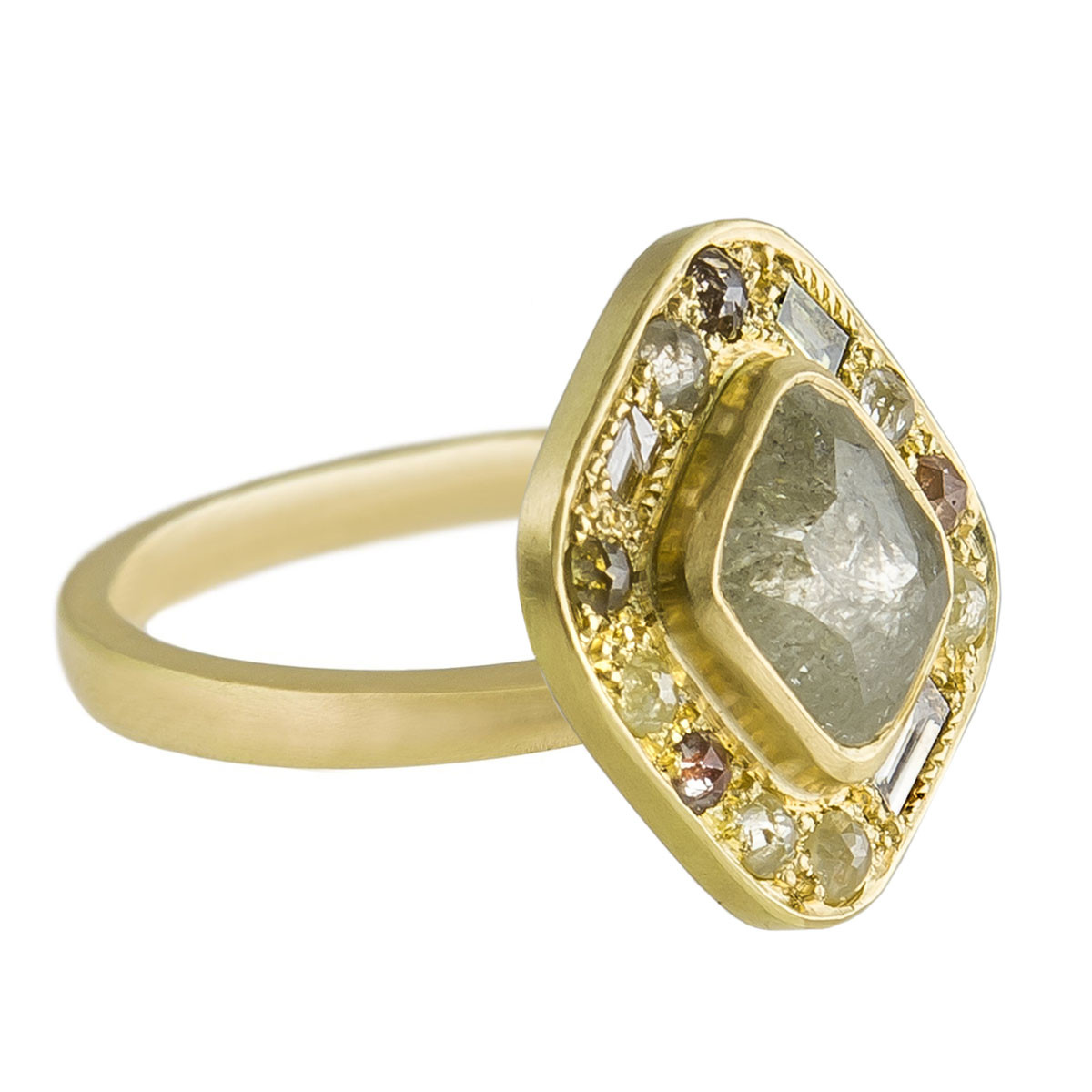 Muse by tomfoolery, 18ct Yellow Gold Puzzle Cushion Rose Cut Diamond Ring, Tomfoolery