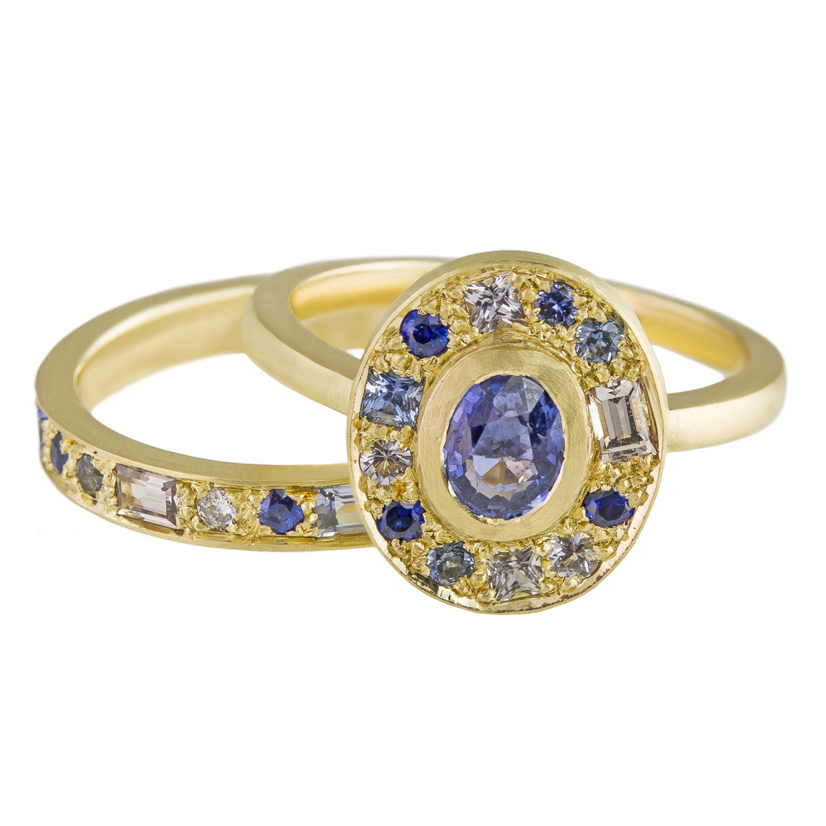 Muse by tomfoolery, 18ct Yellow Gold Puzzle Royal Blue Oval Sapphire Ring, Tomfoolery