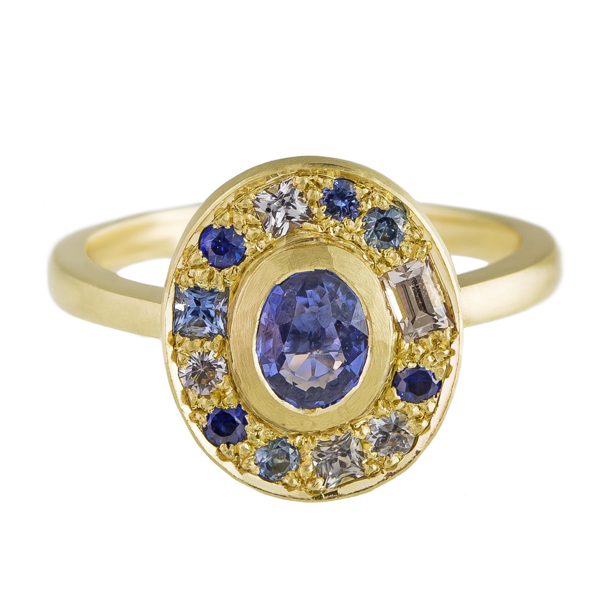 Muse by tomfoolery, 18ct Yellow Gold Puzzle Royal Blue Oval Sapphire Ring, Tomfoolery