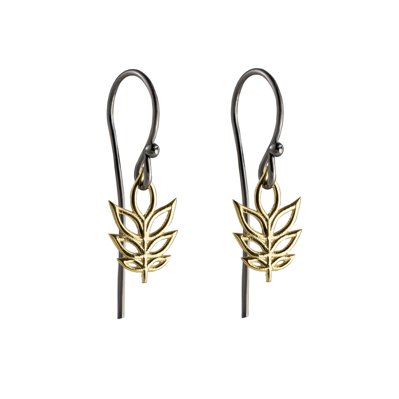 Atelier Errikos, Rhodium Plated Silver and 14ct Gold Tall Leaf Hook Earrings, Tomfoolery