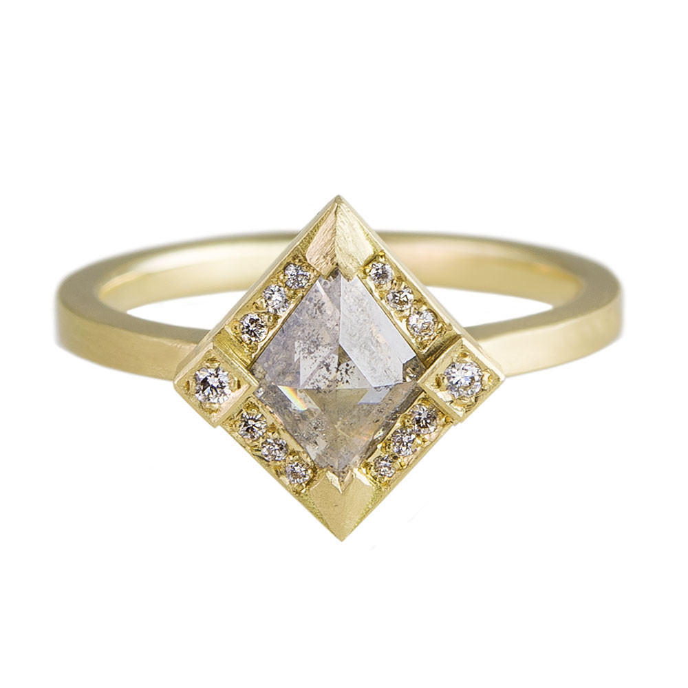 Muse by tomfoolery, 18ct Yellow Gold Salt & Pepper Rhombus Rose Cut Diamond Ring, tomfoolery