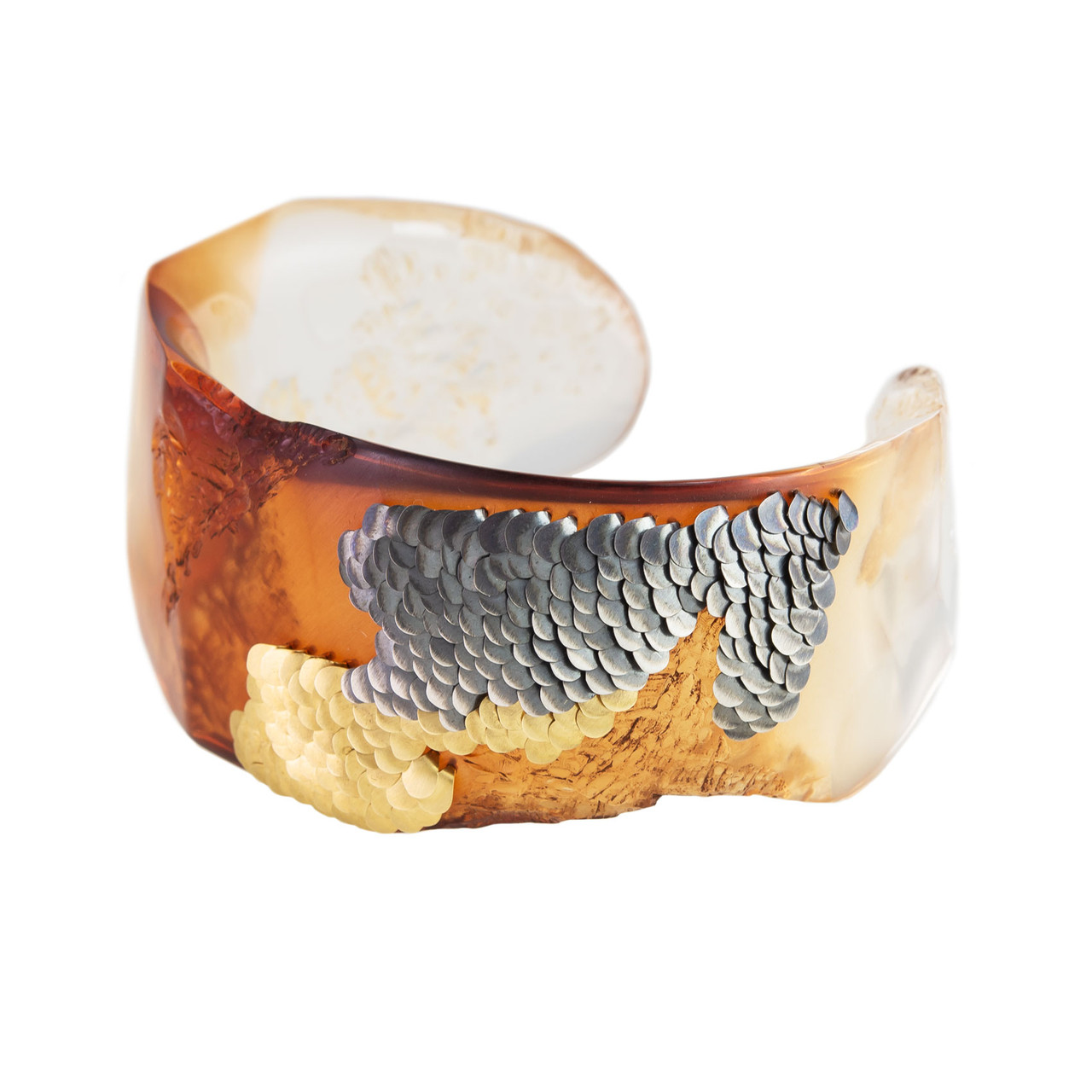 Emmeline Hastings, Murmur Acrylic Gold and Oxidised Silver Cuff, Tomfoolery