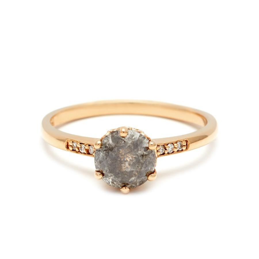 Anna Sheffield, Hazeline Solitaire 14ct Yellow Gold Grey & White Diamond Ring, Tomfoolery