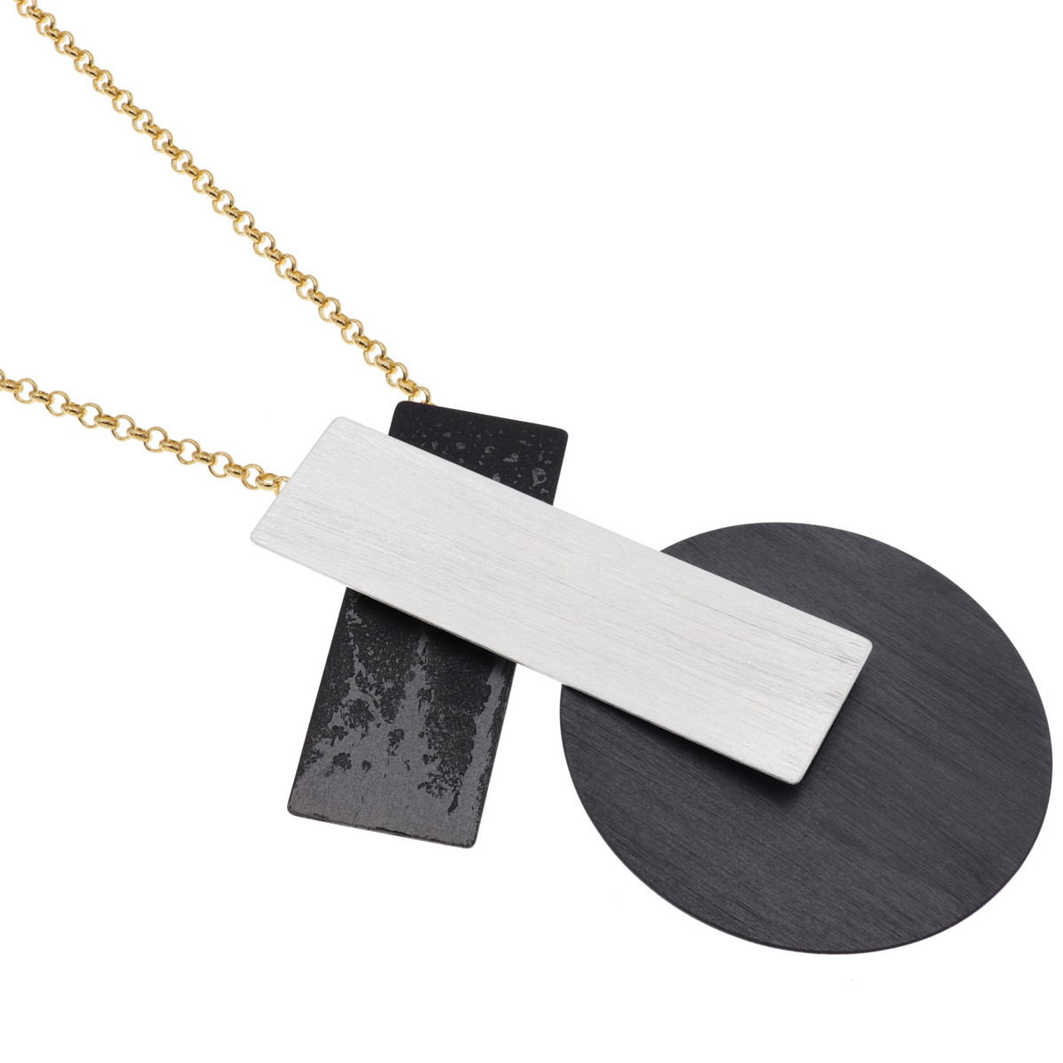 tomfoolery, Gold Chain Oxidised Silver Geometric Necklace, deco echo