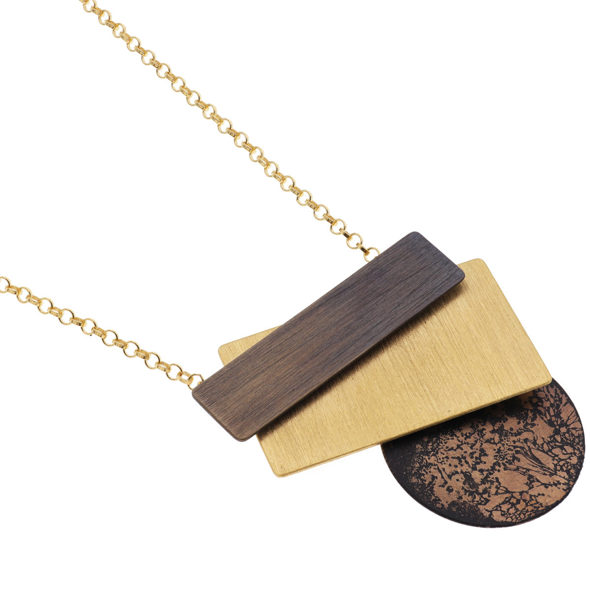 tomfoolery, Gold Chain Oxidised Silver and Gold-Plated Geometric Necklace, deco echo